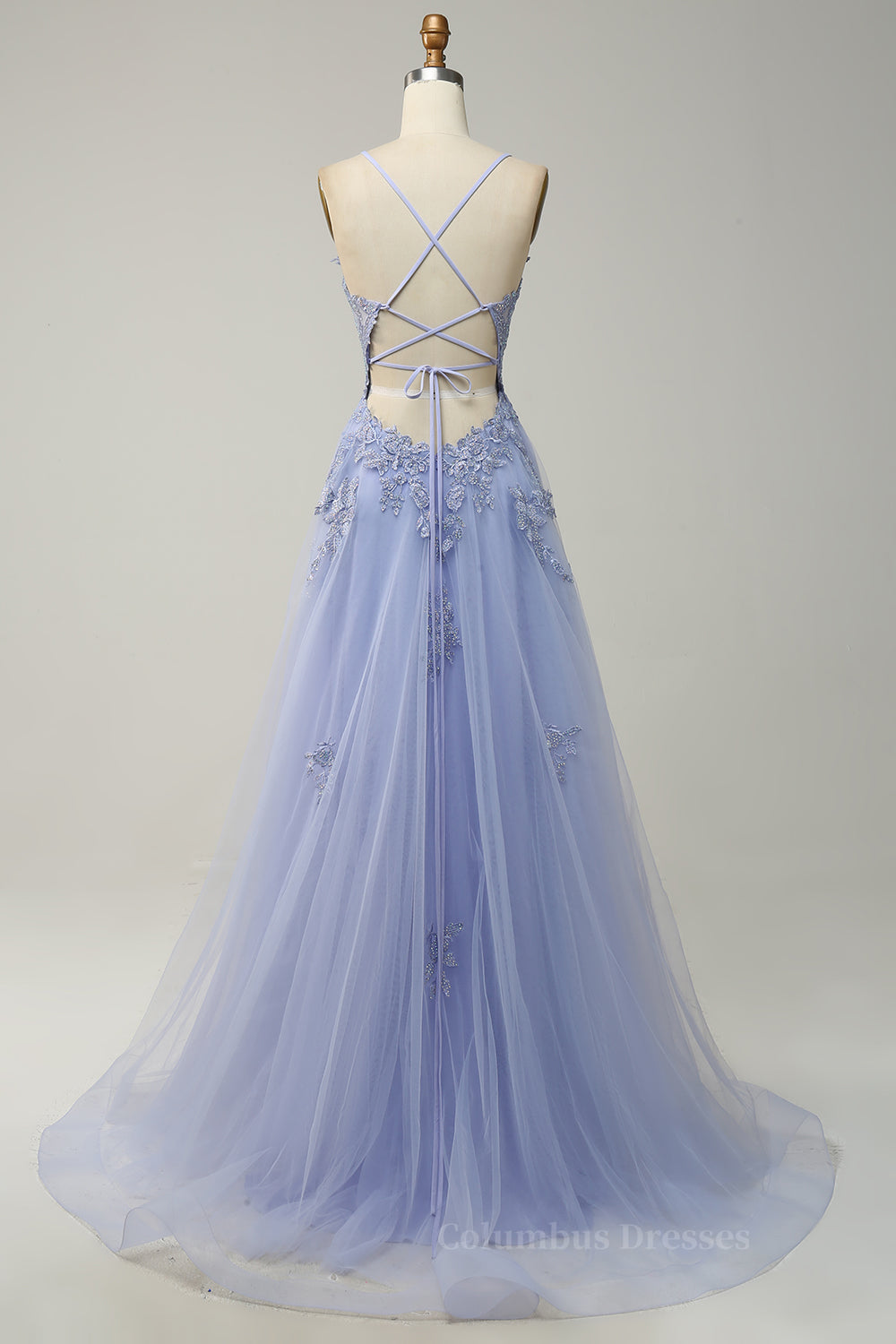 Bridesmaides Dresses Short, Dusty Sage Plunging V Neck Appliques Lace-Up A-line Long Prom Dress