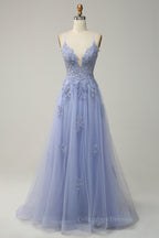 Bridesmaid Dress Short, Dusty Sage Plunging V Neck Appliques Lace-Up A-line Long Prom Dress
