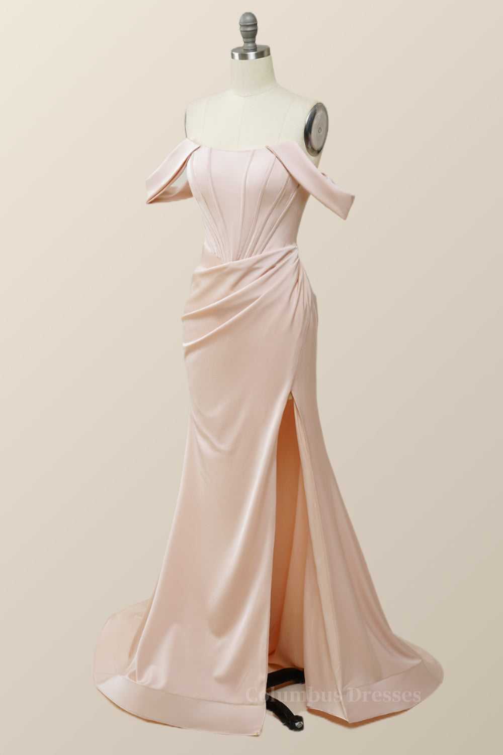 Elegant Pink Off the Shoulder Mermaid Long Formal Gown Secondary image