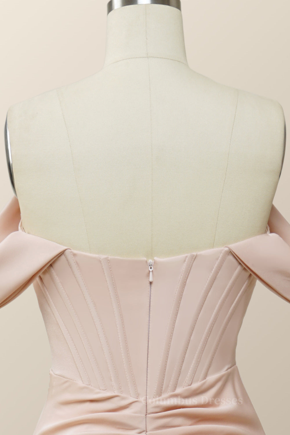 Prom Dresses Two Piece, Elegant Pink Off the Shoulder Mermaid Long Formal Gown