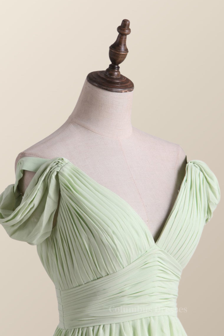 Bridesmaid Dresses Design, Empire Sage Green Chiffon Pleated V Neck Bridesmaid Dress Main image