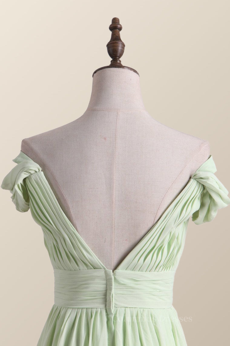 Bridesmaid Dress Designs, Empire Sage Green Chiffon Pleated V Neck Bridesmaid Dress