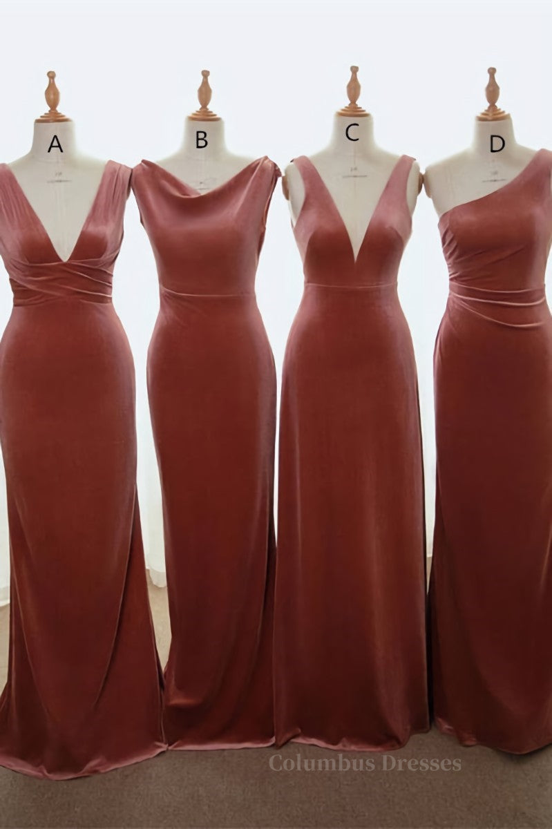 Prom Dresses For 42 Year Olds, English Rose Velvet Mismatched Bridesmaid Dress