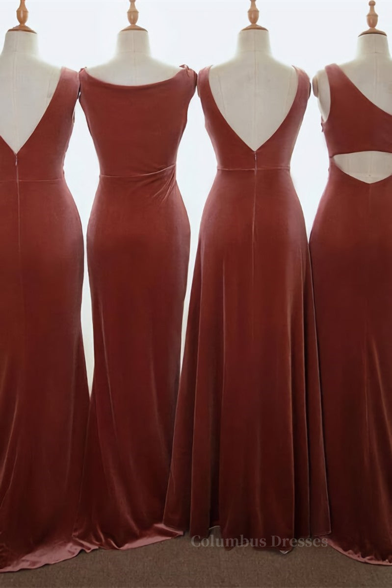 Prom Dresses Orange, English Rose Velvet Mismatched Bridesmaid Dress Main image