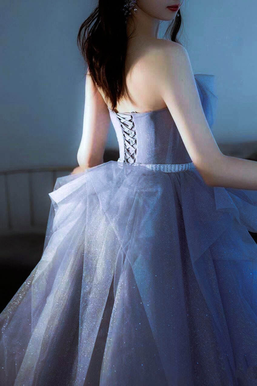 Light Blue Dress, Blue Sweetheart Sleeveless Floor Length Sparkly Evening Prom Dress with Belt Main image