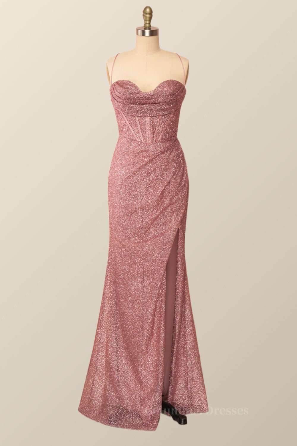 Party Dresses For Girls, Fitted Red Cowl Neck Long Party Dress with Slit