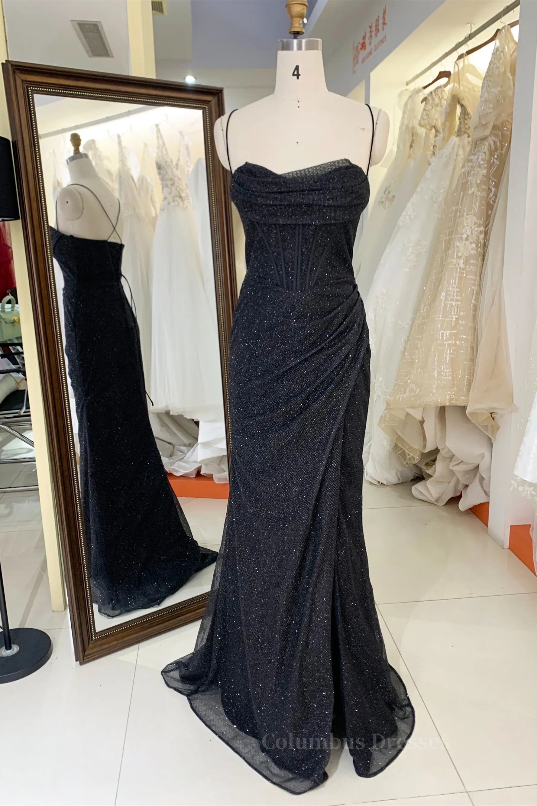 Party Dress Pink, Fitted Red Cowl Neck Long Party Dress with Slit