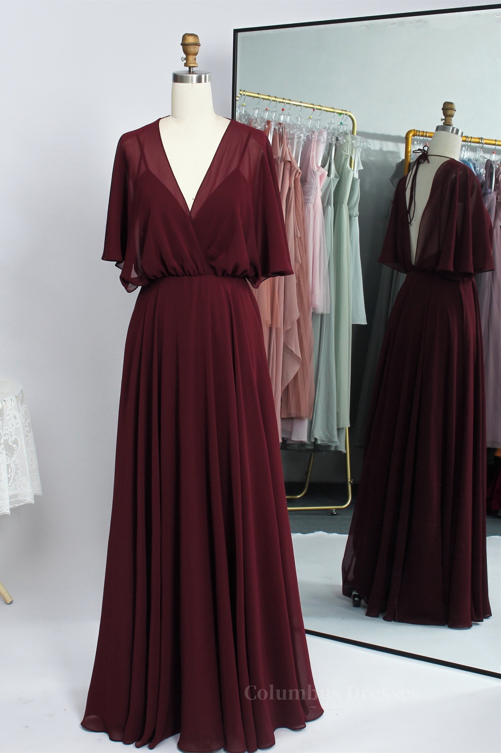 Flare Sleeves Chiffon Long Bridesmaid Dress Secondary image