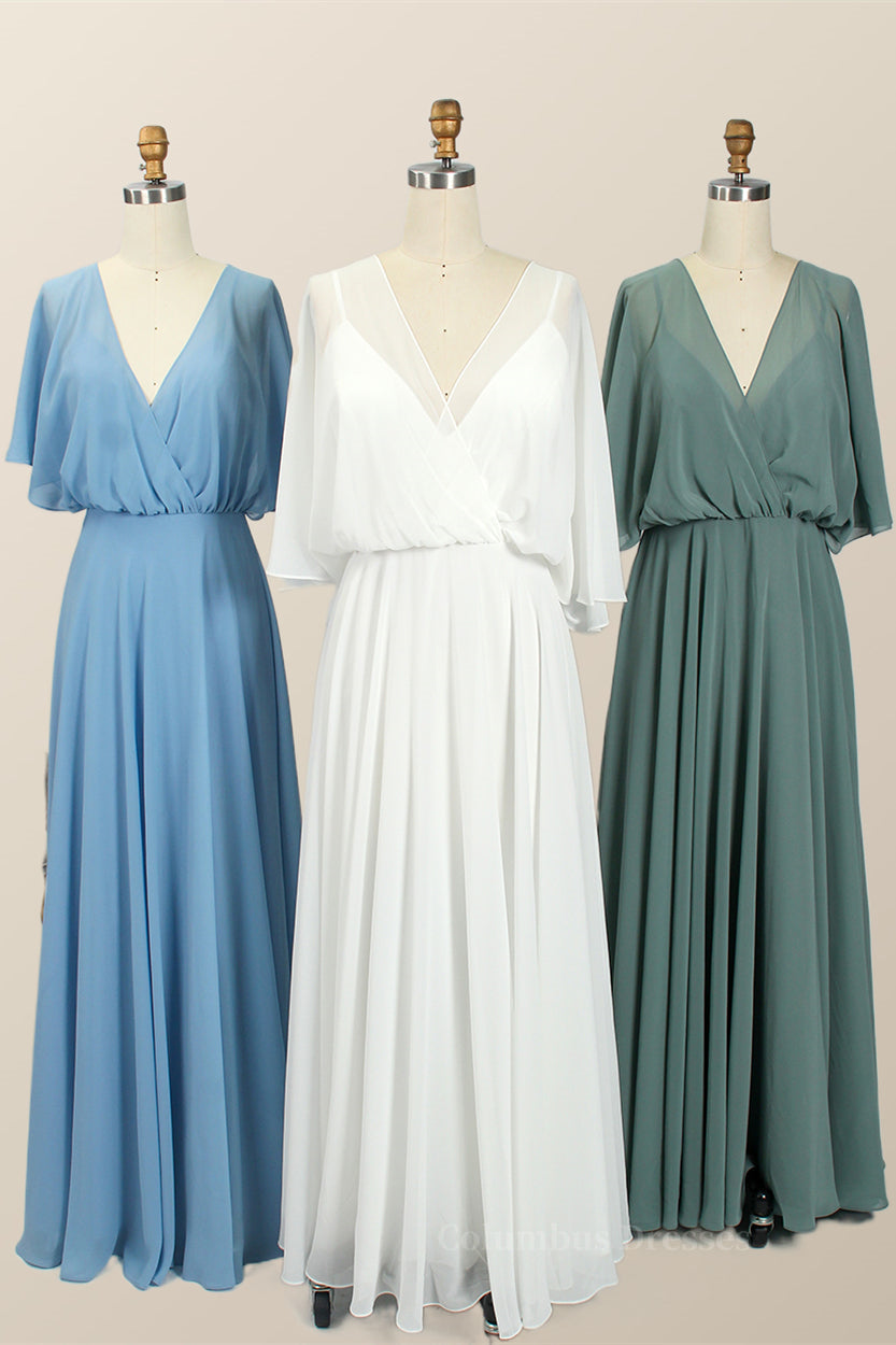 Evening Dresses Floral, Flare Sleeves Chiffon Long Bridesmaid Dress Main image
