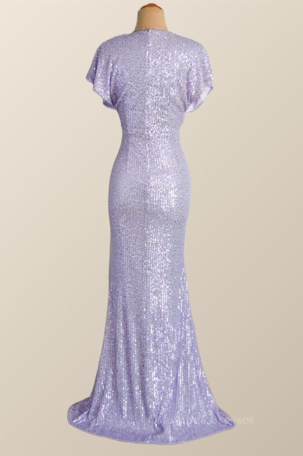 Party Dresses Cocktail, Flare Sleeves Lavender Sequin Mermaid Party Dress Main image