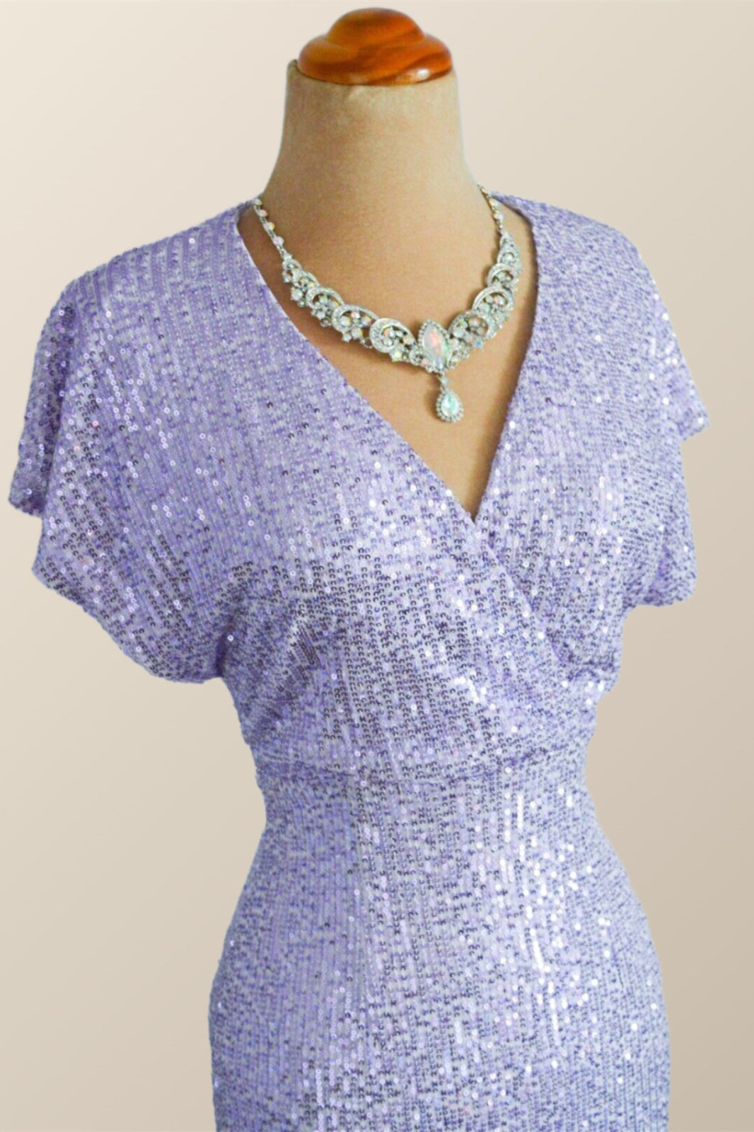 Party Dress For Summer, Flare Sleeves Lavender Sequin Mermaid Party Dress