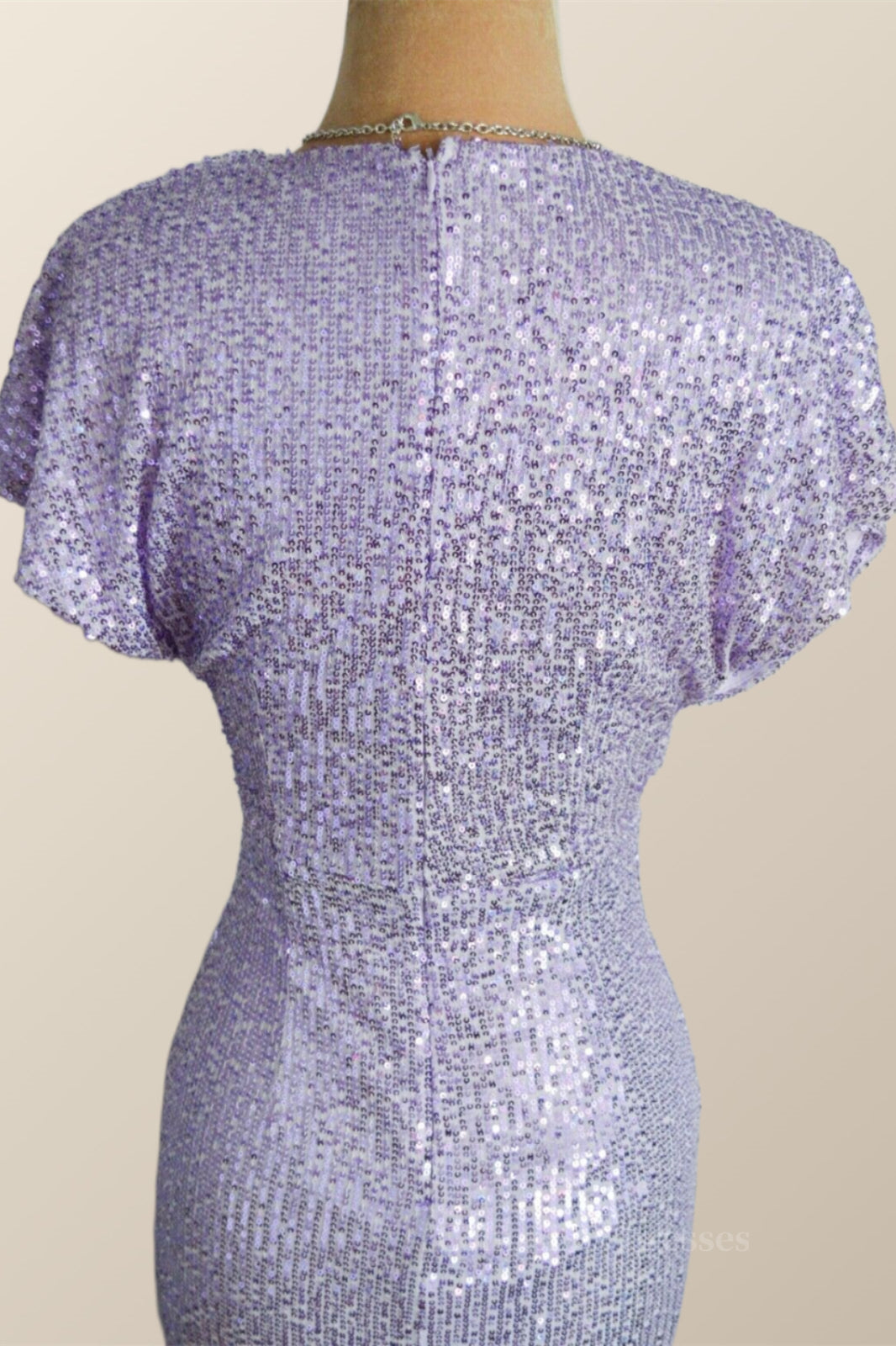 Party Dresses For Summer, Flare Sleeves Lavender Sequin Mermaid Party Dress