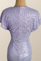 Party Dresses For Summer, Flare Sleeves Lavender Sequin Mermaid Party Dress