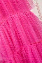 Prom Dress Fairy, Fuchsia A-line Spaghetti Straps boning Sheer Long Prom Dress