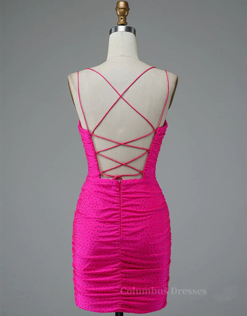 Dress Outfit, Fuchsia Bodycon Double Spaghetti Straps Sparkly Mini Homecoming Dress Main image