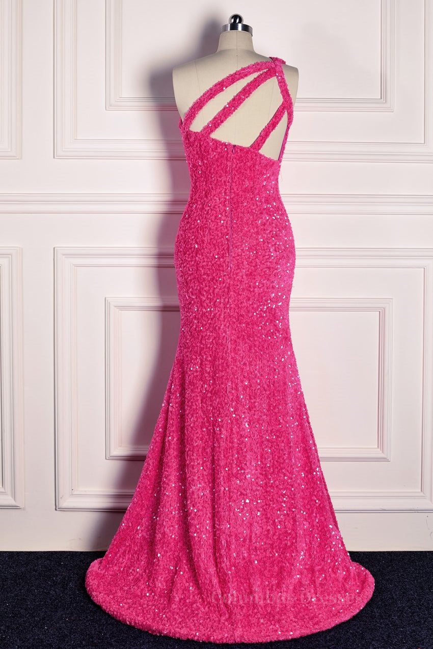 Prom Dresses Dark Blue, Fuchsia Mermaid One Shoulder Sparkly Long Formal Dress Main image