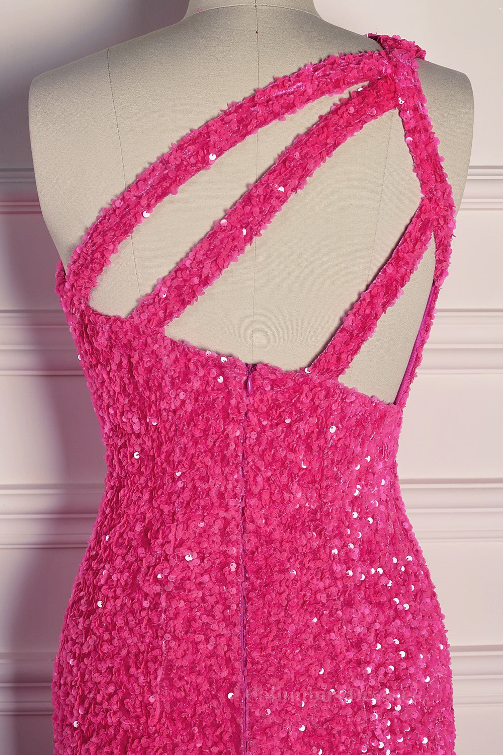 Prom Dresses Blushes, Fuchsia Mermaid One Shoulder Sparkly Long Formal Dress