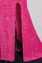 Prom Dresses Blue Lace, Fuchsia Mermaid One Shoulder Sparkly Long Formal Dress