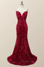 Prom Dresses Sweetheart, Fuchsia Sequin Strapless Mermaid Long Formal Dress