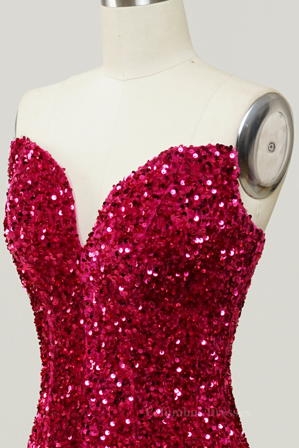 Prom Dresses Princess Style, Fuchsia Sequin Strapless Mermaid Long Formal Dress