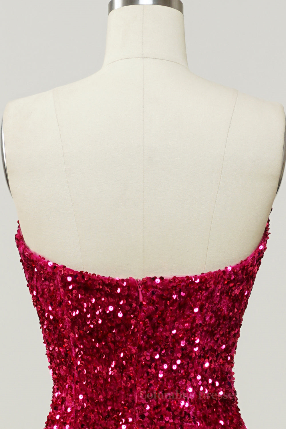 Prom Dress Princess Style, Fuchsia Sequin Strapless Mermaid Long Formal Dress