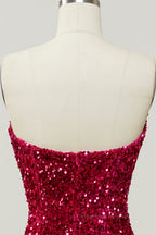 Prom Dress Princess Style, Fuchsia Sequin Strapless Mermaid Long Formal Dress