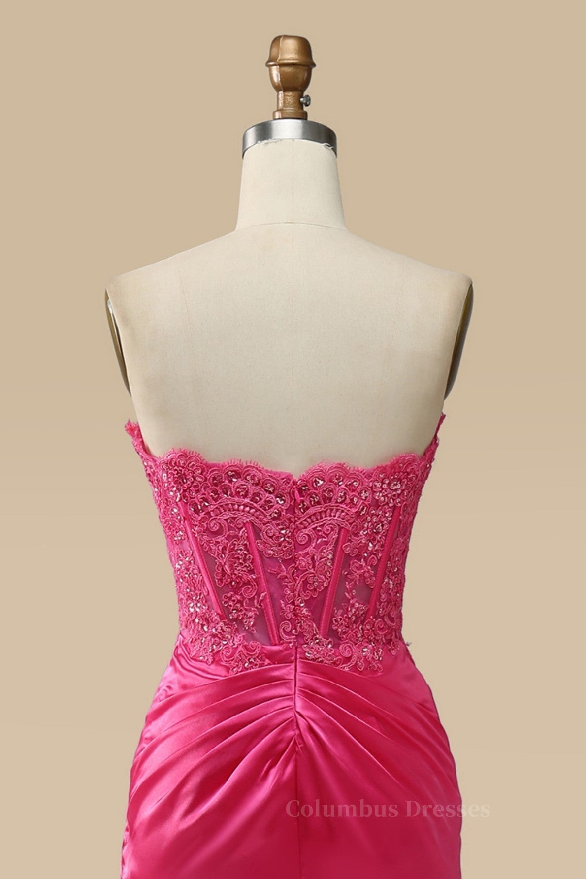 Bridesmaids Dresses Green, Fuchsia Strapless Appliques Mermaid Long Prom Dress with Slit