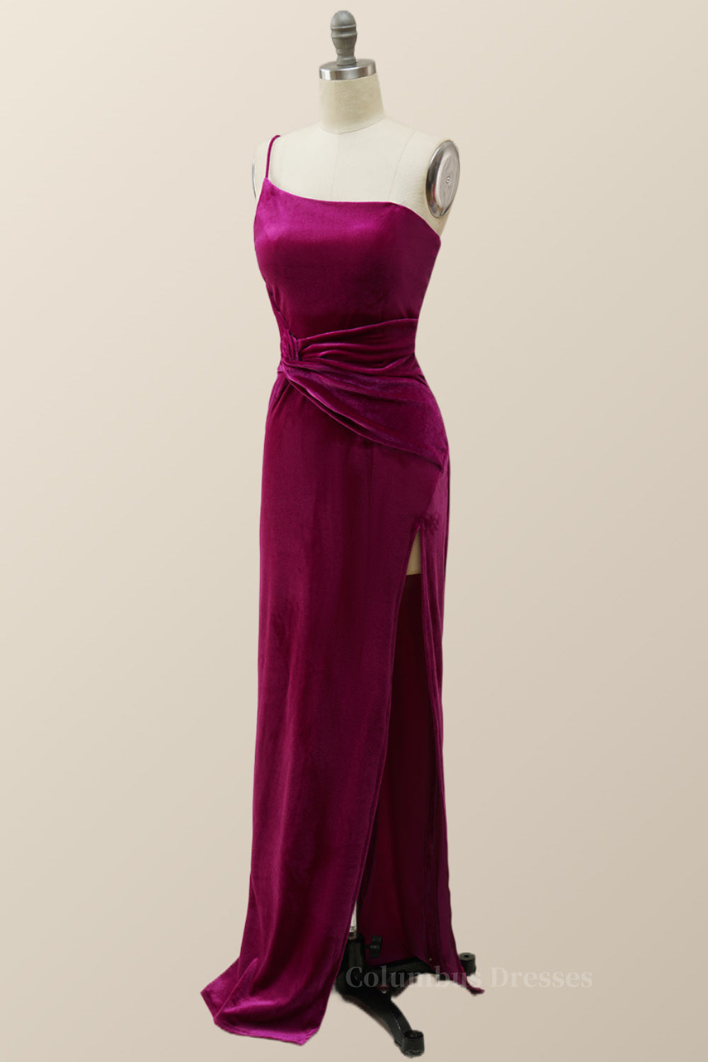 Fuchsia Velvet One Shoulder Mermaid Long Formal Dress Secondary image