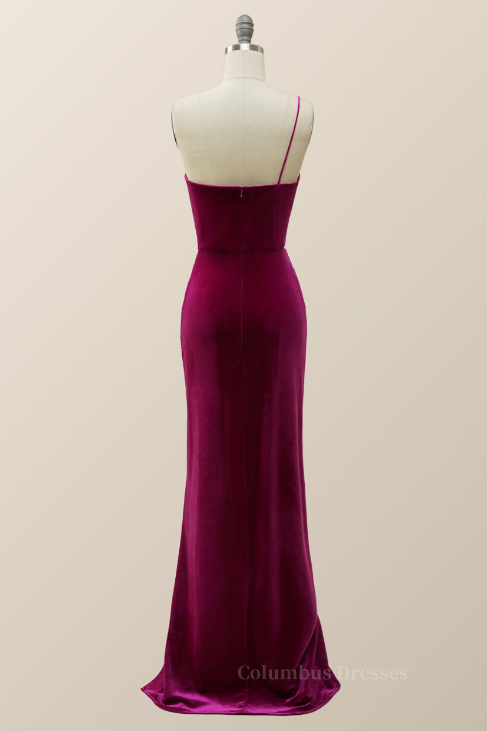 Prom Dress Floral, Fuchsia Velvet One Shoulder Mermaid Long Formal Dress Main image