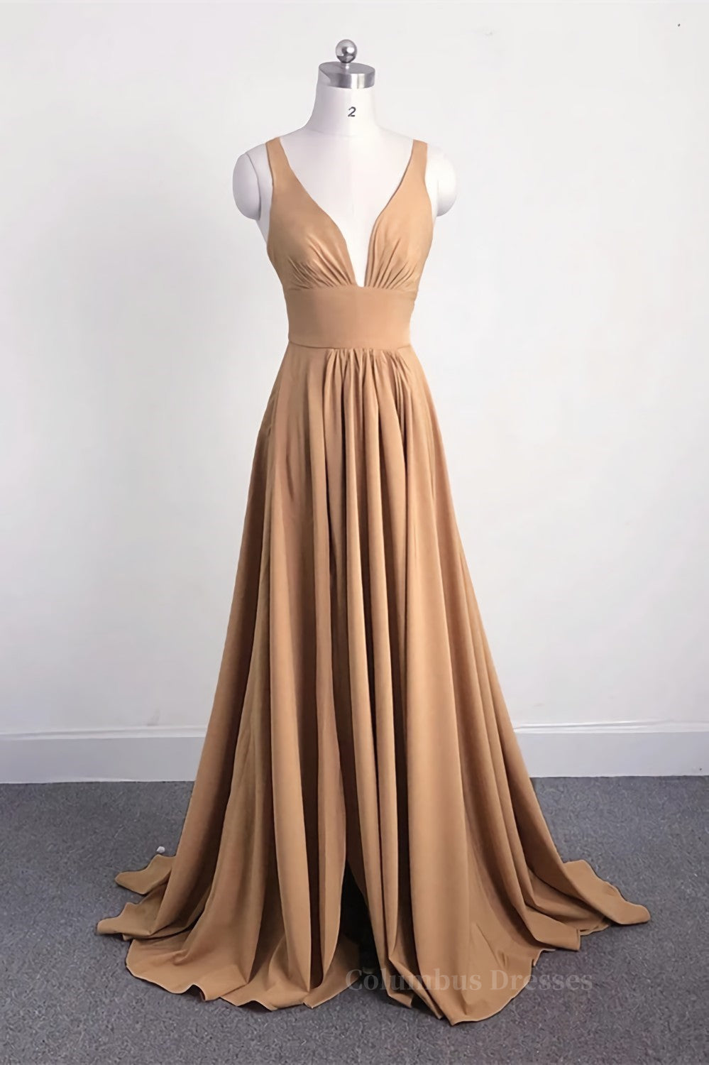 Prom Dresses For Warm Weather, Gold Long Bridesmaid Dress with Slit