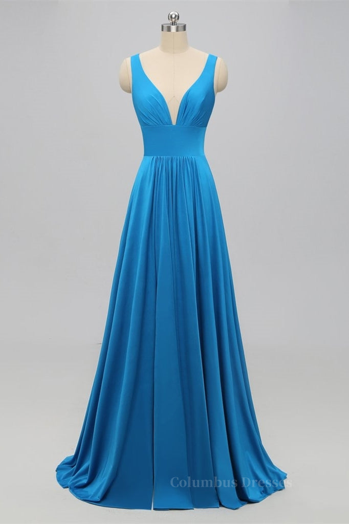 Prom Dresses 2044, Gold Long Bridesmaid Dress with Slit