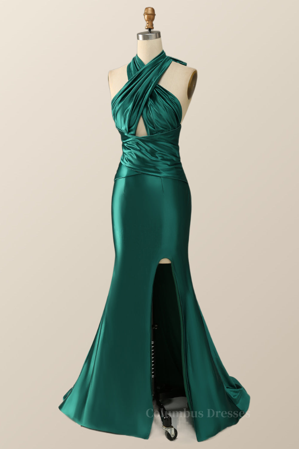 Green Cross Front Mermaid Long Formal Dress with Slit Secondary image