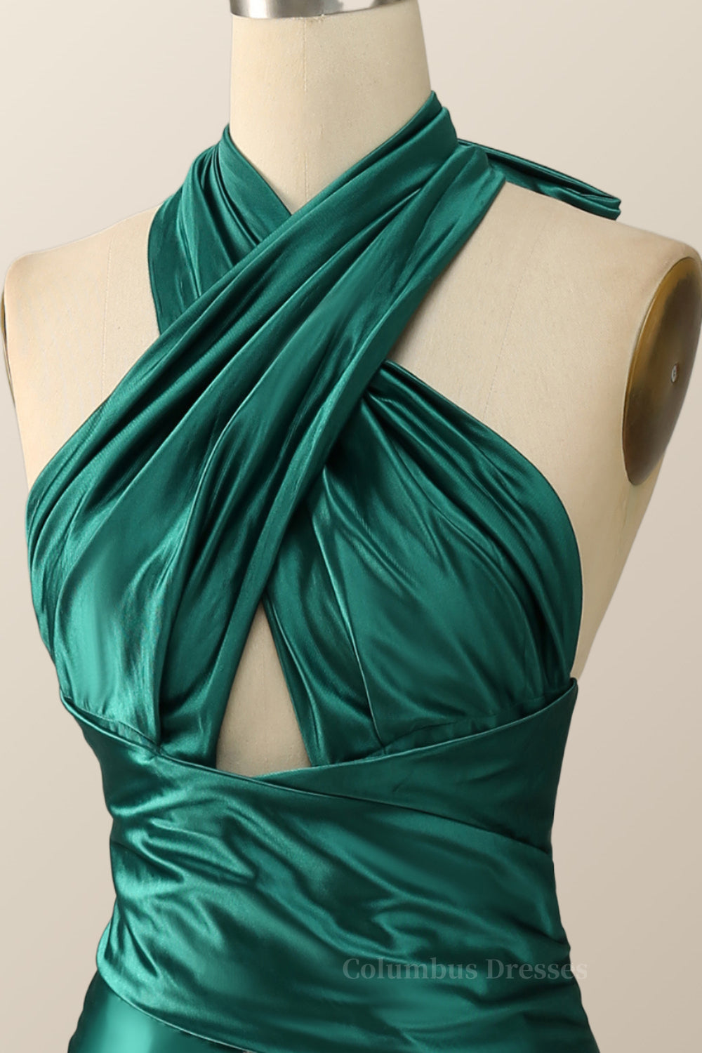 Prom Dresses For Teens Long, Green Cross Front Mermaid Long Formal Dress with Slit