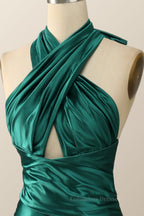 Prom Dresses For Teens Long, Green Cross Front Mermaid Long Formal Dress with Slit
