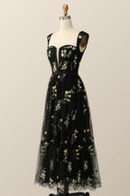 Prom Dress Pieces, Green Embroidered A-line Midi Dress