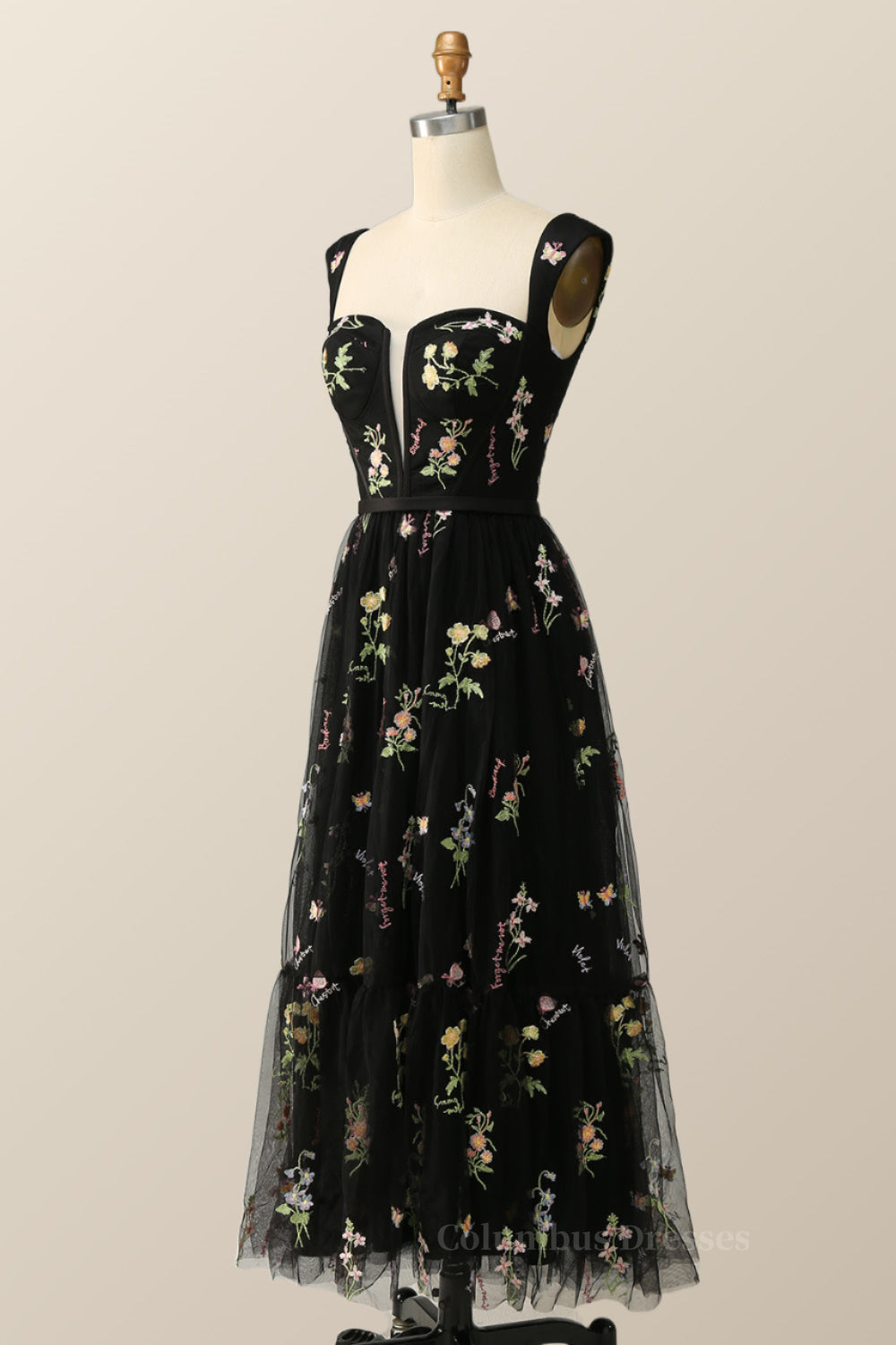 Prom Dress Pieces, Green Embroidered A-line Midi Dress
