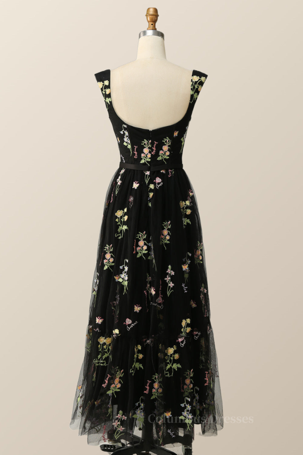 Prom Dresses Piece, Green Embroidered A-line Midi Dress