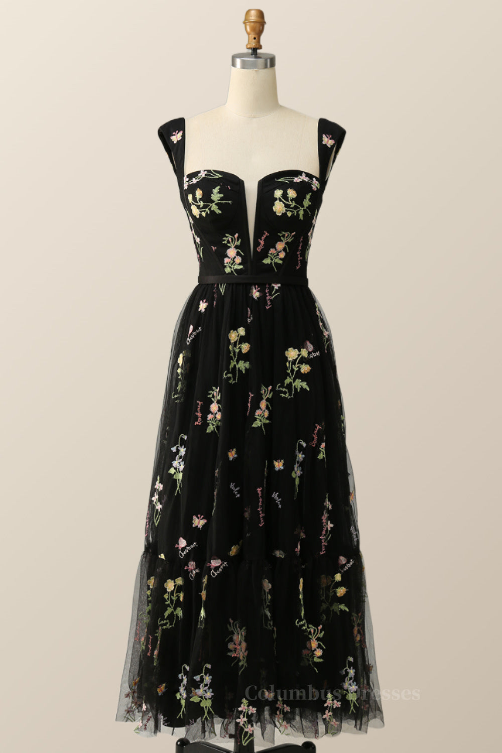 Prom Dress Piece, Green Embroidered A-line Midi Dress