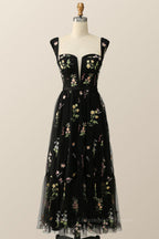 Prom Dress Piece, Green Embroidered A-line Midi Dress