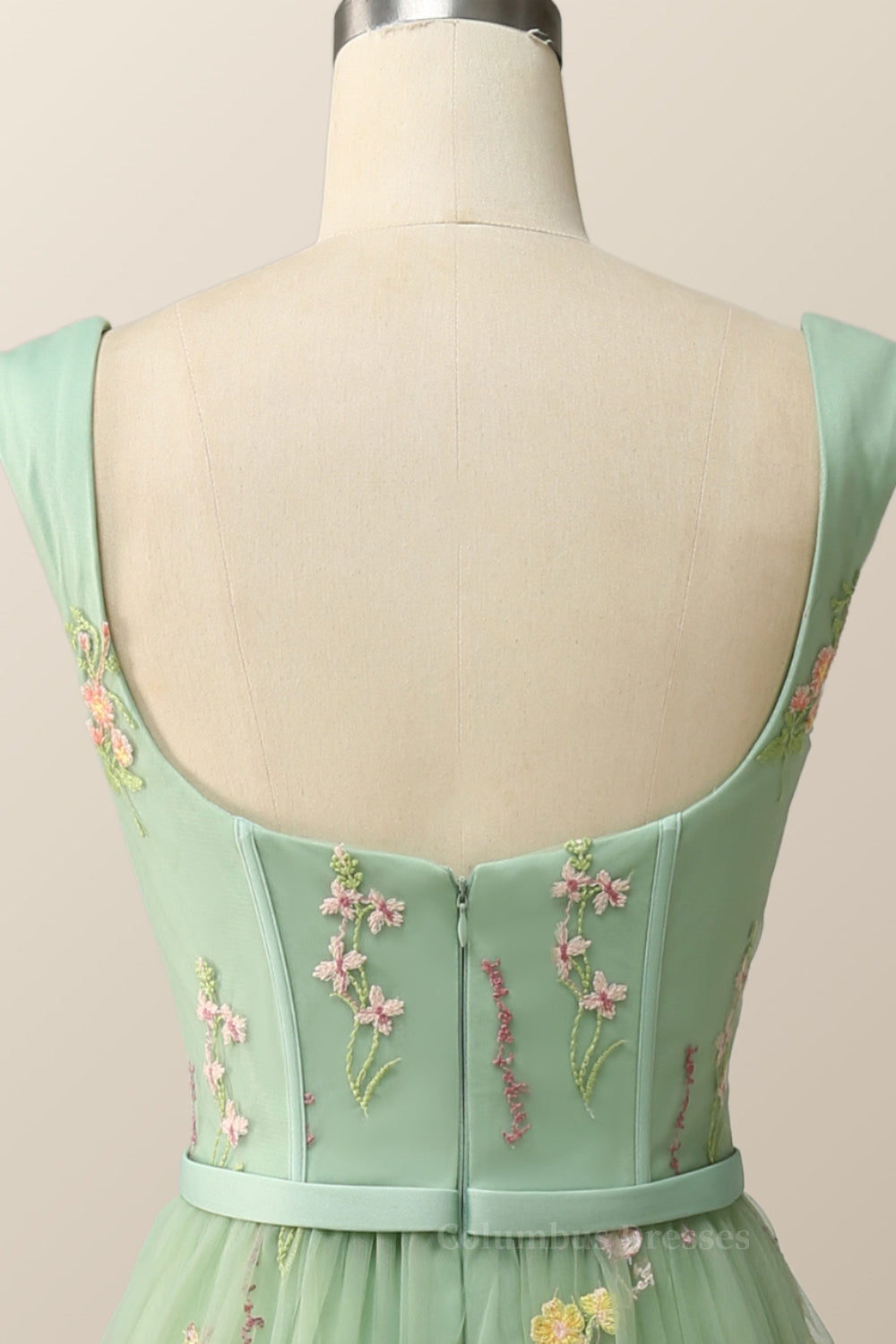 Prom Dresses For Short People, Green Embroidered A-line Midi Dress