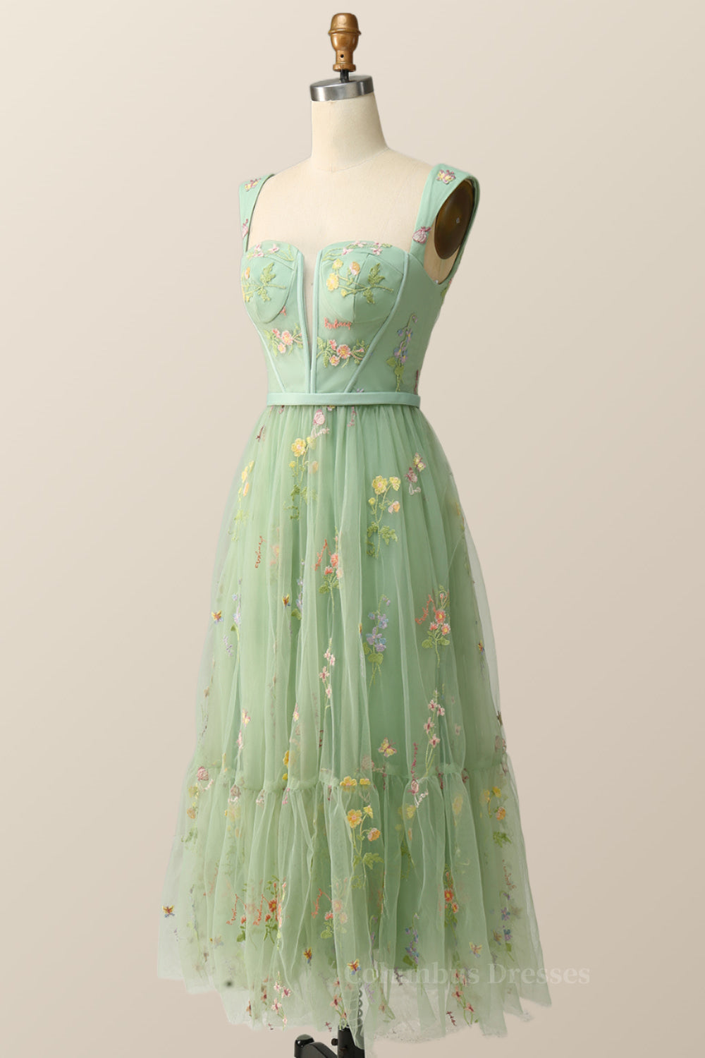 Green Embroidered A-line Midi Dress Secondary image