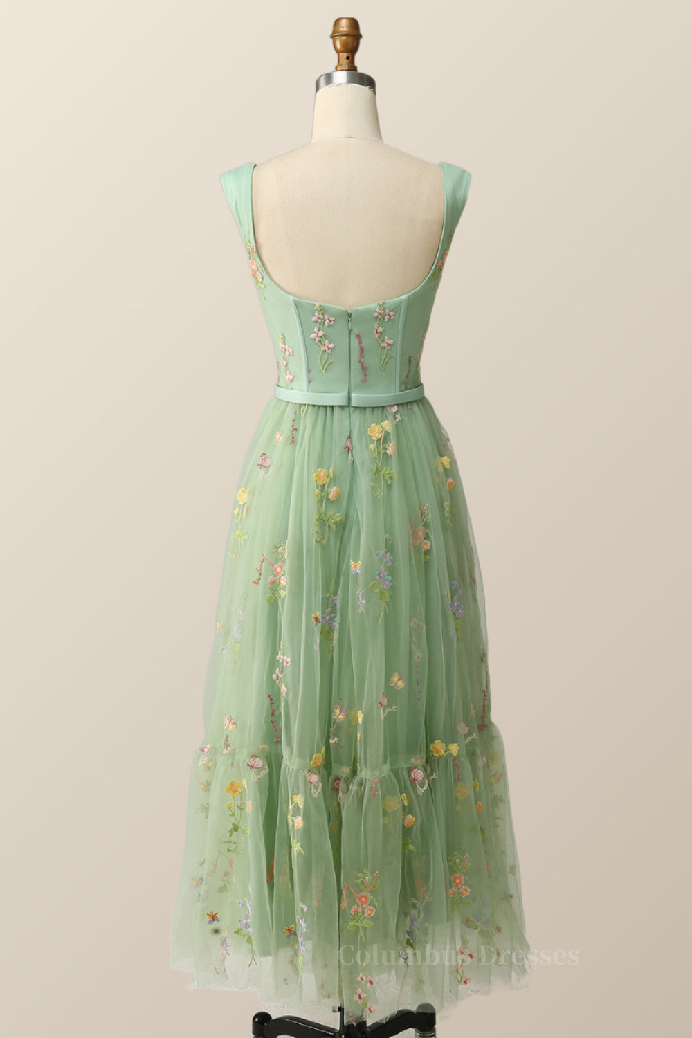 Prom Dress 2053, Green Embroidered A-line Midi Dress Main image