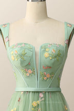 Prom Dresses2053, Green Embroidered A-line Midi Dress