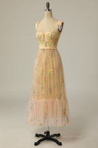 Prom Dresses Long Elegant, Green Embroidered A-line Midi Dress