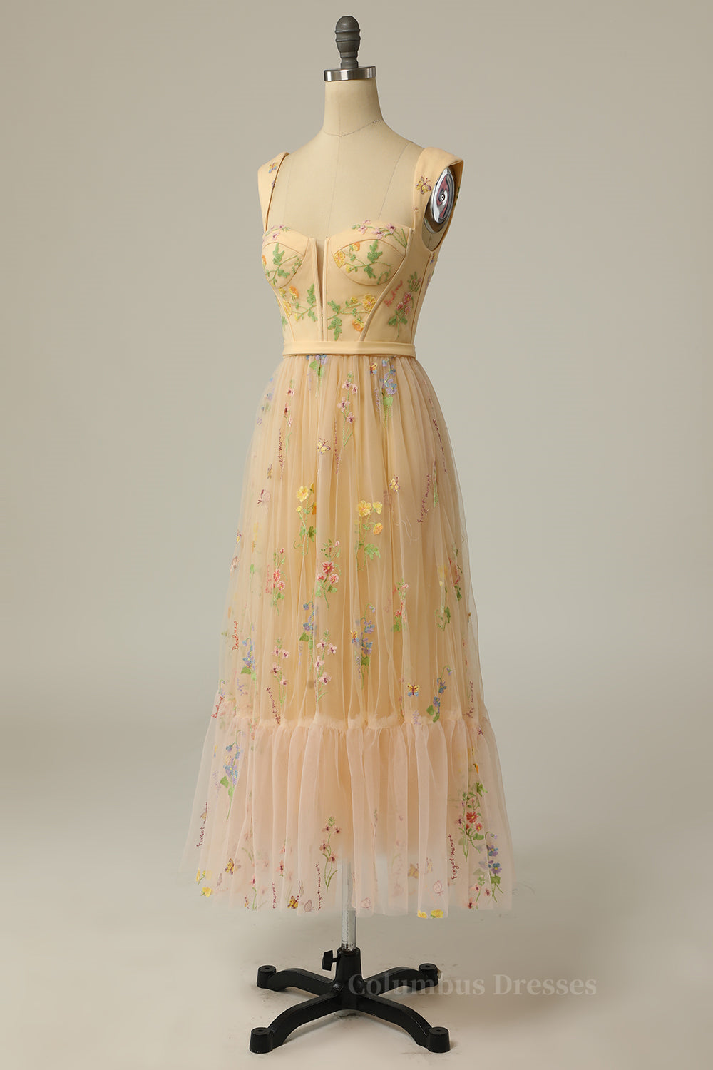 Prom Dresses Long Elegant, Green Embroidered A-line Midi Dress