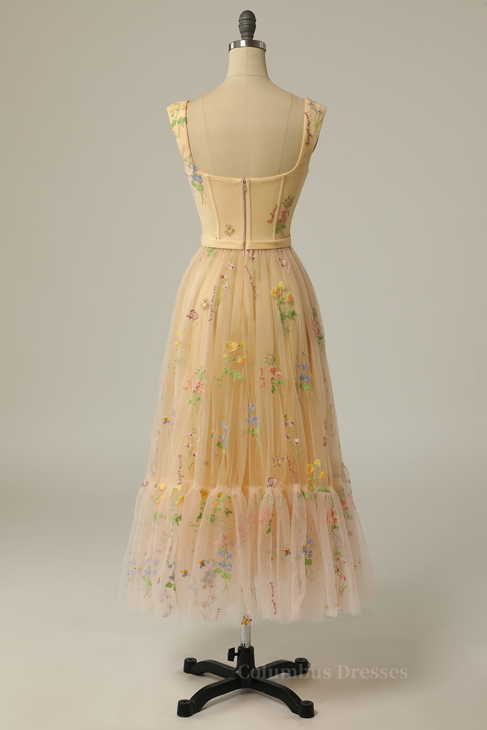 Prom Dress Long Elegent, Green Embroidered A-line Midi Dress