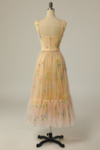Prom Dress Long Elegent, Green Embroidered A-line Midi Dress