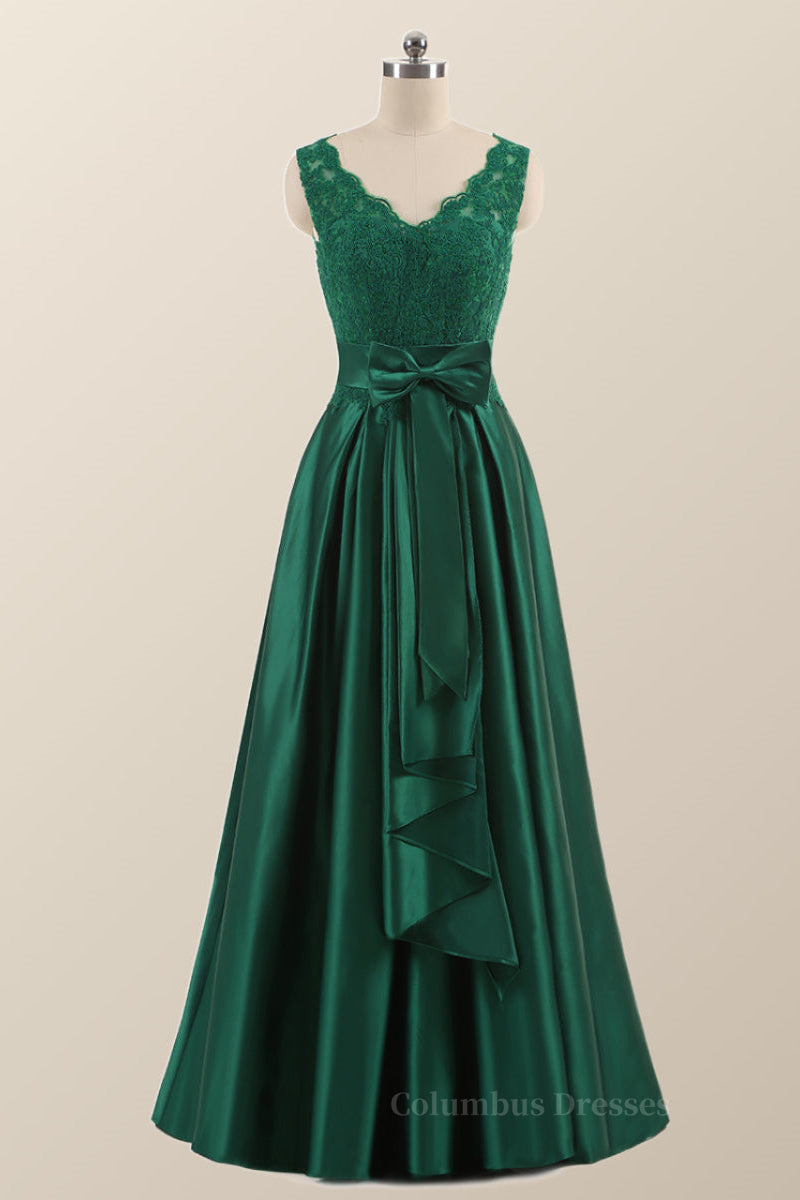 Green Lace and Satin A-line Long Formal Dress Secondary image