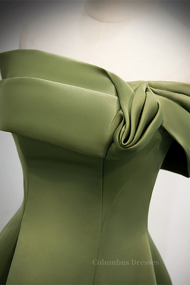 Formal Dresses Elegant, Green Off-the-Shoulder Rose-Shaped Pleated Long Formal Dress