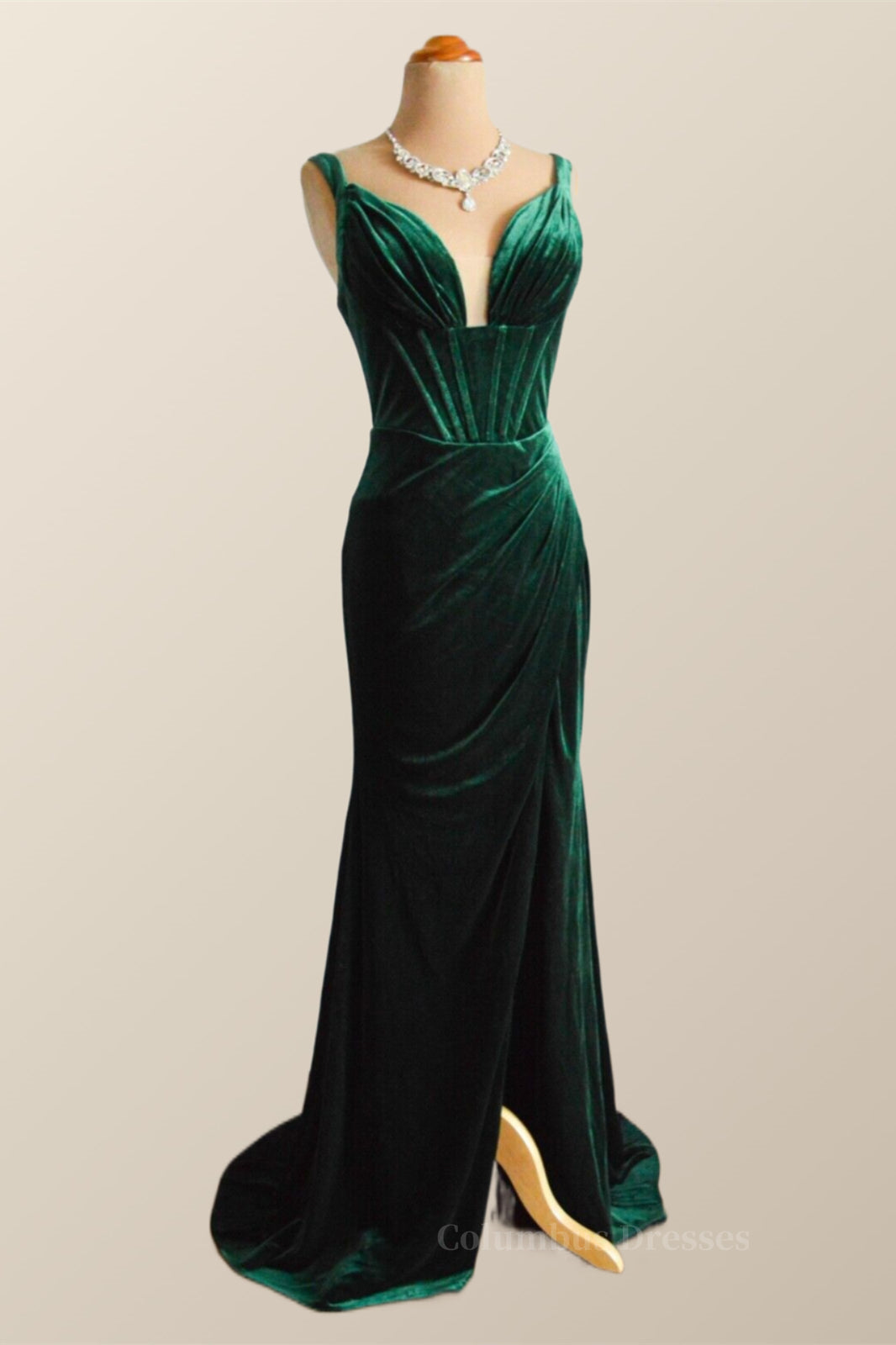 Green Velvet Mermaid Long Formal Dress with Slit Secondary image